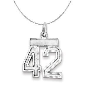 Silver, Varsity Collection, Small D/C Number 42 Necklace - 24 In